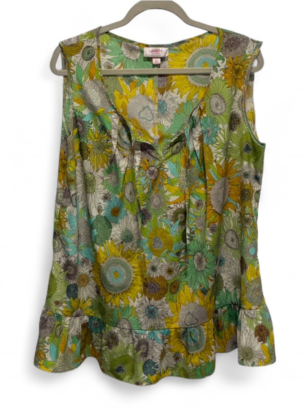 Liberty of London Target Yellow, Green & Aqua Floral Ruffle-Hem Tank Top